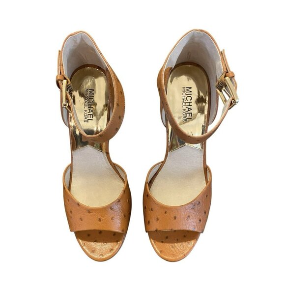Michael By Michael Kors Ariana Wedge Platform Sandals Brown Size 9.5M Ostrich - Picture 6 of 11